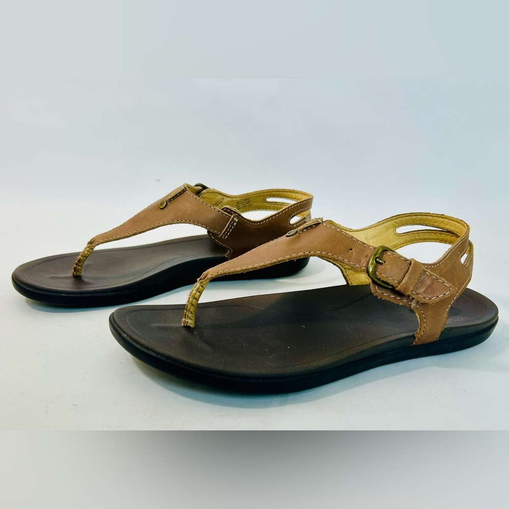 OluKai 'Eheu Thong Sandal in Kona Coffee Brown Leather size 6 - Picture 3 of 9